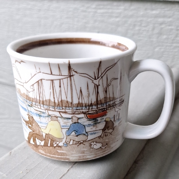 Otagiri Other - Vintage Otagiri Japan Coastal Beach Fisherman Scene Mug Boats Seagulls